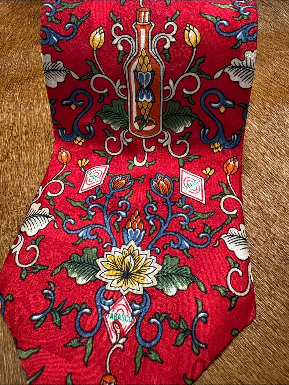Tabasco Red Floral Silk Tie with Multicolor Ornamental Motif
